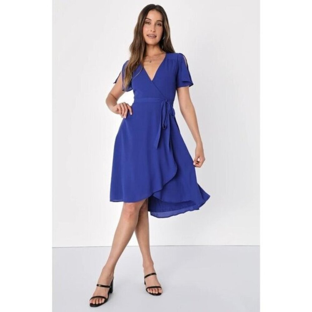 Lulus Rise to the Occasion XS Royal Blue Wrap Midi Dress Womens